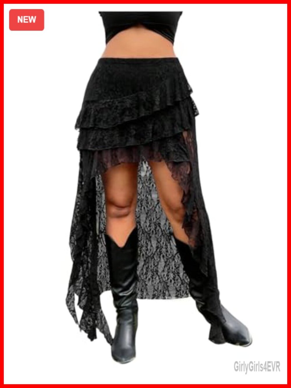 Plus Size Lace A Line Ruffle High Low Skirt Semi Sheer Flowy